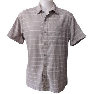 Eddie Bauer Shirt Mens XL Striped Linen Blend Button Short sleeve Pocket Collar